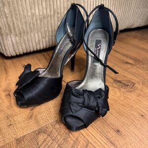 Tailor Vintage Black Satin Heels with Bow